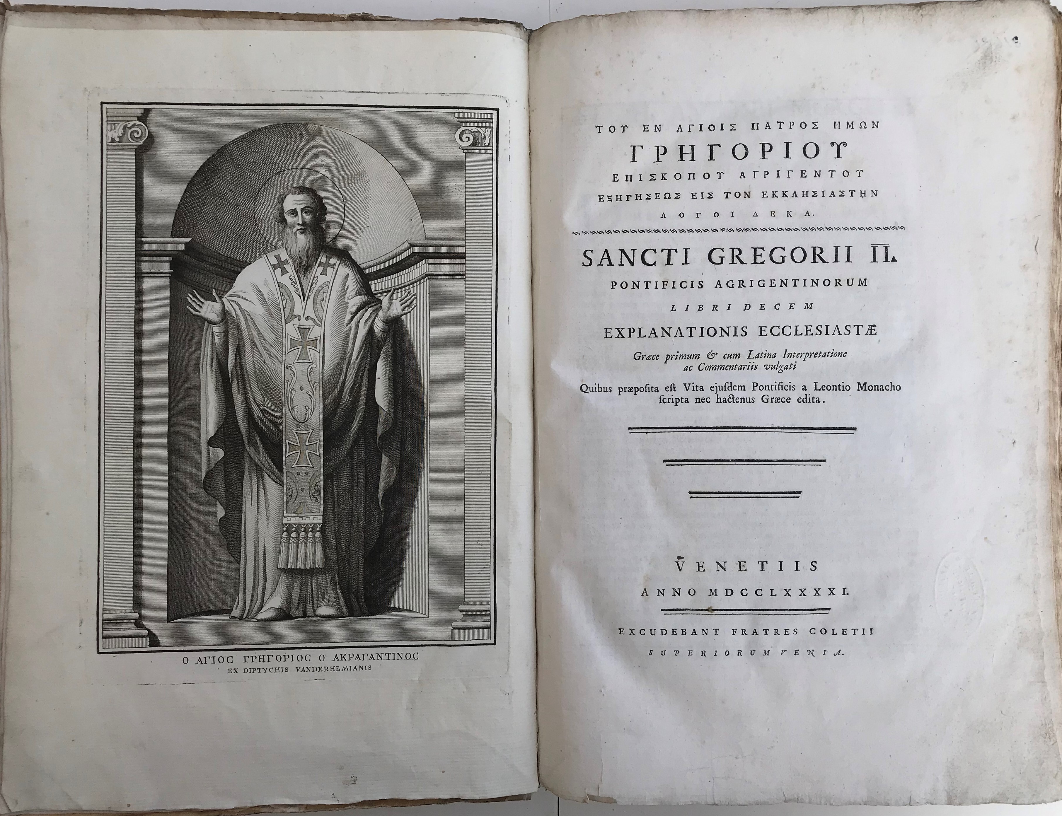 Sancti Gregorii Ii Pontificis Agrigentinorum Libri Decem Explanationis Ecclesiastae Graece